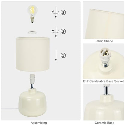 LAMPWELLOSLO Small Ceramic Table Lamp for Living Room and Bedroom,Modern Kids Night Table Lamp,Φ7.09×H13.39IN,Bulb Excluded,Cream - color: Cream