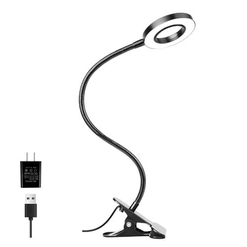 Woputne Desk Lamps Clip on Reading Light for Bed Home Office Craft (Black) | With 5V 2A Adapter, 10 Dimmable Brightness 3 Modes, Flexible Neck Light Desk Lamps for Home Office Headboard - size: Black-1 Piece-Standard-With Adapter