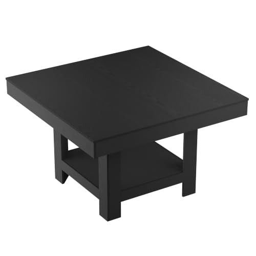 GarveeHome Square Dining Room Table for 4-6 People, Heavy Duty 350Lbs Kitchen Table with 2-Tier Storage, Waterproof Wooden Dinner Table with Sturdy Triangle Legs, Black. - color: Black