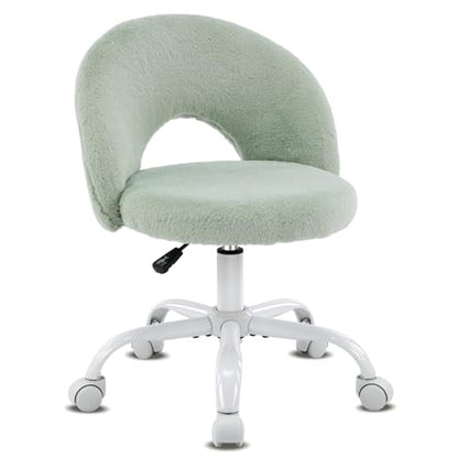 VINGLI Small Vanity Chair with Faux Fur Wheels for Girls,Cute Adjustable Height Armless Office Desk Chair,360°Swivel Comfy Rolling for Study,Make up Room,Small Space,Mint Green - color: Furry Mint Green