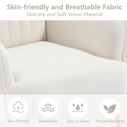 GDFStudio 25" Velvet Accent Chair with Arms and Back, Modern Shell-Shaped Upholstered Barrel Chairs, Small Comfy Reading Chair Lounge Chairs with Solid Legs for Living Room Bedroom Office Cafe, Beige - color: Beige