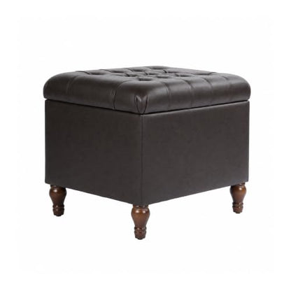 Spatial Order 24" Medium Tufted Storage Ottoman - Espresso Brown Faux Leather - color: Espresso Brown Faux Leather