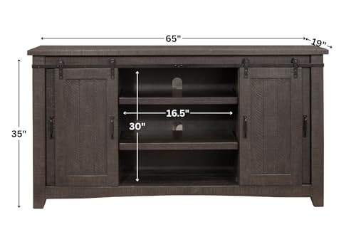 Martin Svensson Home Rustic 65" Wood Entertainment Center, Gray | Solid Pine, TV Stand, Sliding Doors, Adjustable Shelves & Cable Management, for TVs up to 70" - color: Grey