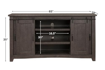Martin Svensson Home Rustic 65" Wood Entertainment Center, Gray | Solid Pine, TV Stand, Sliding Doors, Adjustable Shelves & Cable Management, for TVs up to 70" - color: Grey