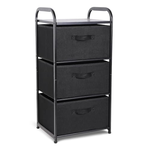 MAX Houser Dresser Storage with 3 Fabric Drawers, Black | Vertical Storage Unit for Bedroom,Chest of Drawers with Metal Frame, Wooden Tabletop, for Living Room, Closet - color: Black1