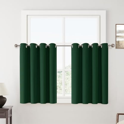 ChrisDowa Dark Green Blackout Curtains 45 Inches Long 2 Panels for Bedroom | Room Darkening,Light Blocking,Thermal Insulated,Faux Linen,Farmhouse,Grommet,Window Treatment,Drapes,Living Room,52x45 - color: Dark Green, size: 52"W x 45"L (Pack of 2)