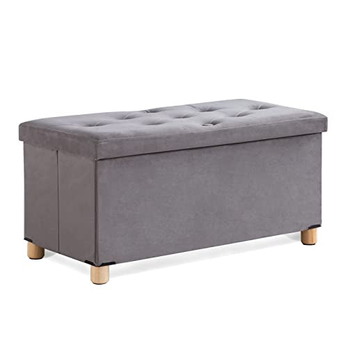 BRIAN & DANY 30 Inches Folding Storage Ottoman Bench, Ottoman with Storage for Living Room, with Wooden Feet and Lid, Grey - color: Grey, size: 15"D x 30"W x 15"H