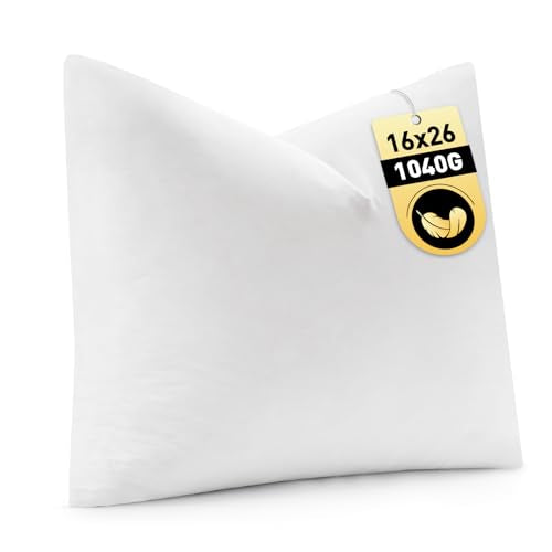 MIULEE 16x26 Inch Down Feather Pillow Insert with Cotton Fabric | Fluffy and Comfy Throw Pillow, for Bed Couch and Sofa - size: 16x26 Inch