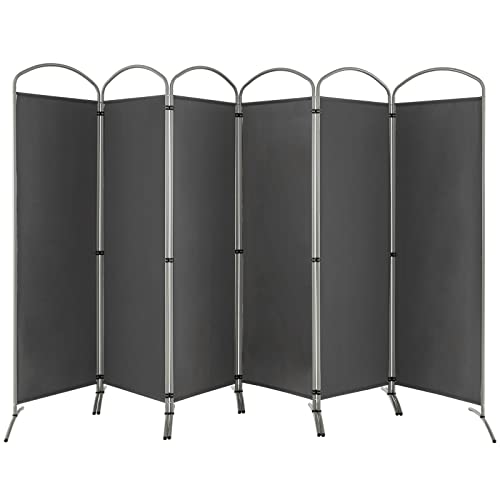 Giantex 1.8m(6.2피트) 접이식 6패널 룸 디바이더 그레이 - 330.2cm(130인치) 너비의 독립형 접이식 패브릭 프라이버시 스크린, 경량 휴대용 파티션 벽 칸막이 및 분리기, 홈 오피스, 아파트, 스튜디오용 - color: 회색., size: 6-Panel
