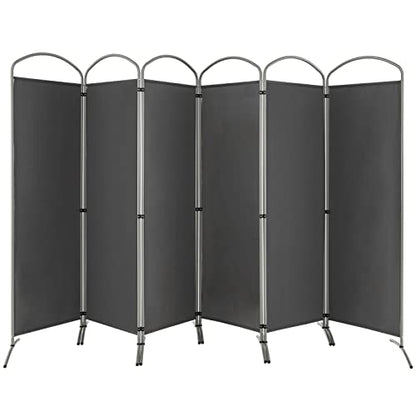 Giantex 1.8m(6.2피트) 접이식 6패널 룸 디바이더 그레이 - 330.2cm(130인치) 너비의 독립형 접이식 패브릭 프라이버시 스크린, 경량 휴대용 파티션 벽 칸막이 및 분리기, 홈 오피스, 아파트, 스튜디오용 - color: 회색., size: 6-Panel