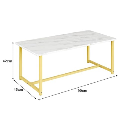 35.4" Rectangular Coffee Table, Modern Industrial Style Coffee Table Center Table with Metal Frame for Small Space Living Room, Apartment, Office, Easy Assembly, White - color: White