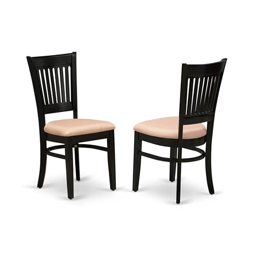 East West Furniture DLVA5-BLK-C 5 Piece Dining Table Set for 4 Includes a Round Kitchen Table with Dropleaf and 4 Linen Fabric Upholstered Dinette Chairs, 42x42 Inch, Black - color: Dlva5-blk-c
