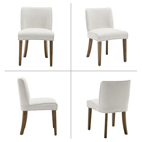 Upholstered Parsons Chair Set of 2, Linen Fabric Solid White Dining Chairs with Walnut Wood Leg Cushioned Back Modern Rustic Side Chairs for Living Room/Kitchen/Dining/Restaurant - color: Linen- White, size: 2 Chairs