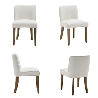 Upholstered Parsons Chair Set of 2, Linen Fabric Solid White Dining Chairs with Walnut Wood Leg Cushioned Back Modern Rustic Side Chairs for Living Room/Kitchen/Dining/Restaurant - color: Linen- White, size: 2 Chairs