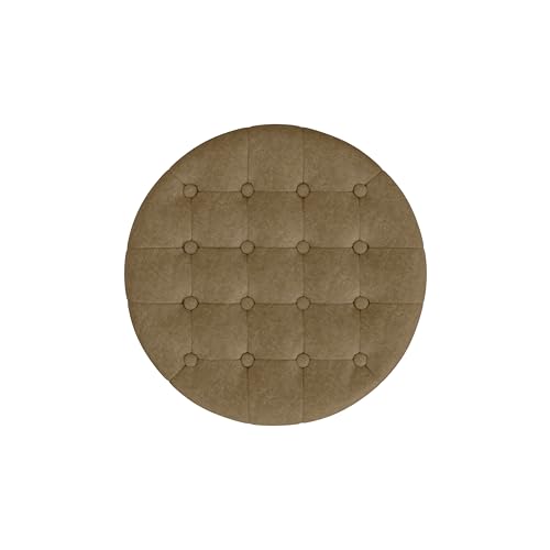 HomePop 19" Velvet Button Tufted Round Storage Ottoman - Mocha Velvet - color: Mocha Velvet