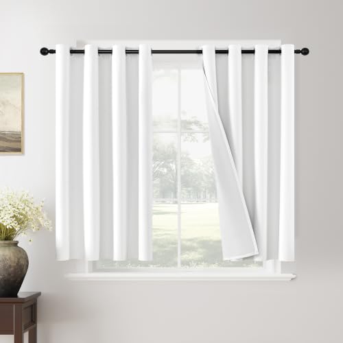 ChrisDowa White Blackout Curtains 45 Inches Long 2 Panels for Bedroom | Room Darkening,Light Blocking,Thermal Insulated,Faux Linen,Farmhouse,Grommet,Window Treatment,Drapes,Living Room,52x45 - color: White, size: 52"W x 45"L (Pack of 2)