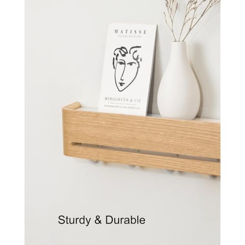 Key Holder Wall Mount with Shelf | 17 inch | Oak | 5 Retractable Hooks | Minimalist | Space-Saving | Modern Wall Coat Hooks | Wooden Key Rack for Entryway & Hallway - color: Oak