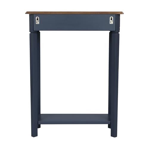 Marnie Console Table – 23.75” Wide Navy Blue Entryway Table with Storage Drawer & Shelf – Slim Accent for Hallways, Foyers, Living Rooms and Small Spaces – Handcrafted Bayur Wood | 23.75-inch slim hallway table with lower shelf, two-tone wood finish, blue