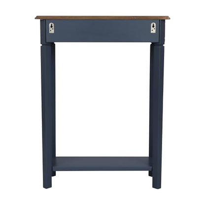 Marnie Console Table – 23.75” Wide Navy Blue Entryway Table with Storage Drawer & Shelf – Slim Accent for Hallways, Foyers, Living Rooms and Small Spaces – Handcrafted Bayur Wood | 23.75-inch slim hallway table with lower shelf, two-tone wood finish, blue