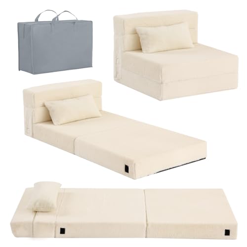Kids Floor Sofa for Toddler, Child Fold Up Sofa Couch Convertible Futon Folding Chair with Storage Bag for Kids, Plush Beige - color: Plush Beige