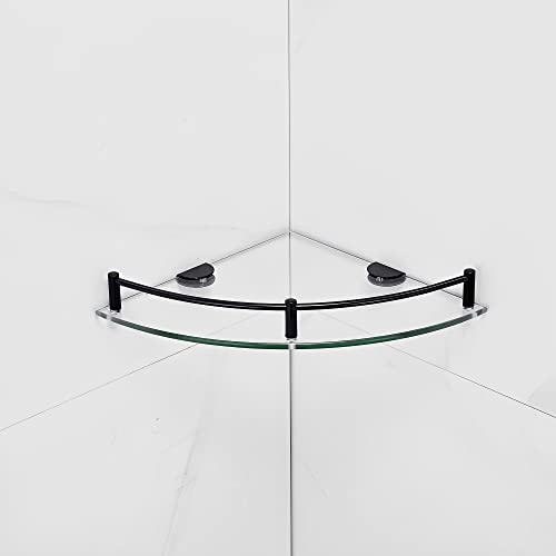 Glass Shower Corner Shelves 2 Pack - Floating Bathroom Shelves Tempered Glass Shelf with Rails SUS 304 Stainless Steel Wall Mounted Organizer, 24cmx24cm 6mm, Black