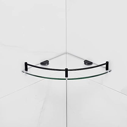 Glass Shower Corner Shelves 2 Pack - Floating Bathroom Shelves Tempered Glass Shelf with Rails SUS 304 Stainless Steel Wall Mounted Organizer, 24cmx24cm 6mm, Black
