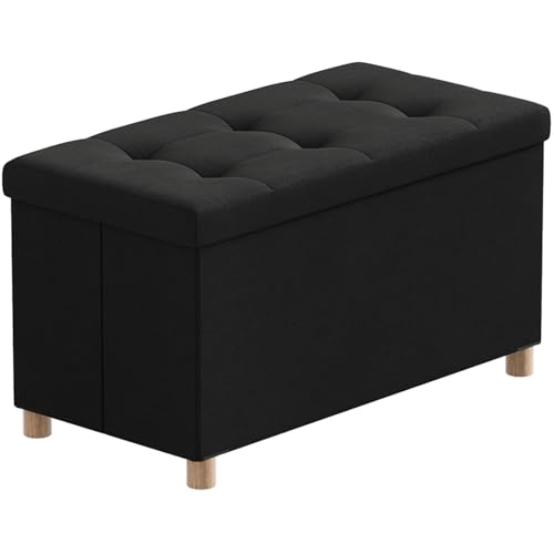 BRIAN & DANY 30 Inches Folding Storage Ottoman Bench, Ottoman with Storage Bench for Bedroom, Living Room, Entryway, Foot Rest with Legs, Black - color: Black, size: 15"D x 30"W x 15"H