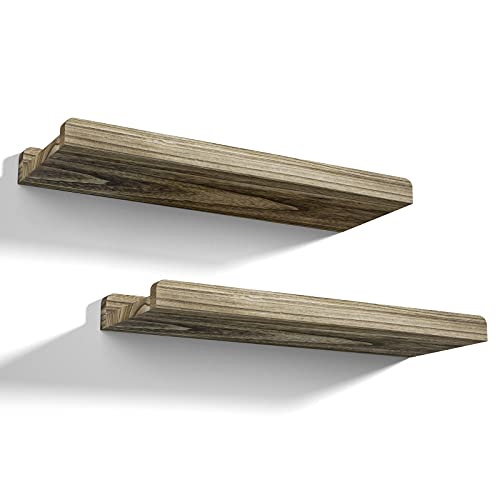 Love-KANKEI 17" Wall Shelves with Lip,Solid Wood,Set of 2,Carbonized Black | Protective Ledge,18 Lbs/shelf,Easy to Install,For Bedroom Living Room Bathroom Kitchen Office,Nursery Display,Wall Decor - color: Carbonized Black, size: 17 inch