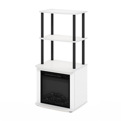Furinno Turn-N-Tube 2-Tier Tall TV Entertainment Side Table Display Rack with Fireplace Insert, Solid White/Black - color: Solid White, size: Fireplace Side Table