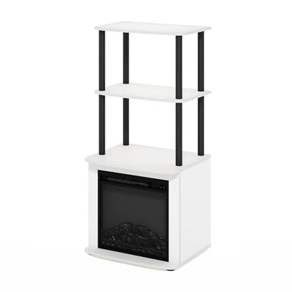 Furinno Turn-N-Tube 2-Tier Tall TV Entertainment Side Table Display Rack with Fireplace Insert, Solid White/Black - color: Solid White, size: Fireplace Side Table