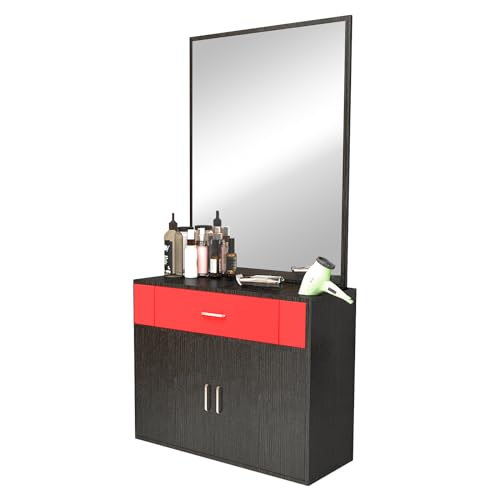 Artist hand Wall Mounted Salon Styling Station for Barber, Beauty & Spa | Space Saving Wall Mounted Styling Station, Designed For Hair Styling, Barber Shop, Beauty Salon & Spa - color: Bicolored Wood-grain