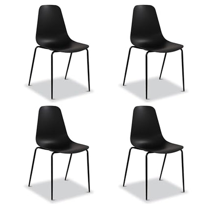 Poly & BARK Isla Stackable Dining Chairs Set of 4 – Mid Century Modern Plastic Dining Chair with Metal Legs – Kitchen & Dining Room Chairs – Dining Table Chairs Set – Indoor/Outdoor – Ebony Black - color: Ebony Black, style: Isla Stackable Set of 4