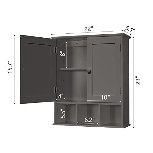 TaoHFE Grey Bathroom Cabinet,Bathroom Wall Cabinet with 2 Door | Adjustable Shelves,Over The Toilet Storage Cabinet,Bathroom Cabinet Wall Mounted,Medicine Cabinets for Laundry Room Kitchen - color: Grey