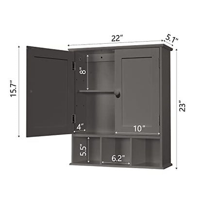 TaoHFE Grey Bathroom Cabinet,Bathroom Wall Cabinet with 2 Door | Adjustable Shelves,Over The Toilet Storage Cabinet,Bathroom Cabinet Wall Mounted,Medicine Cabinets for Laundry Room Kitchen - color: Grey
