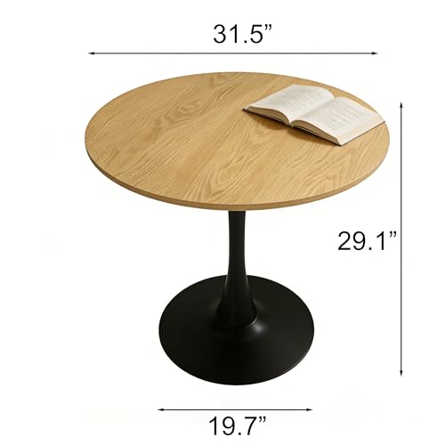 31.5" Round Tulip Table - Mid Century Modern Kitchen Dining Table | Natural Wood Grain Top & Black Pedestal Base, Space-Saving Table for Apartment, Breakfast Nook, Office, Small Dining Areas - color: Natural & Black, size: 31.5 Inch
