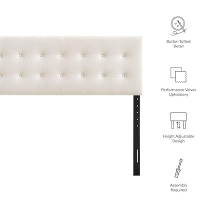 Modway Emily Full Size Performance Velvet Headboard in Alabaster - Stain-Resistant Velvet Upholstery with Button Tufting and 7 Adjustable Height Positions - color: Alabaster, size: Full