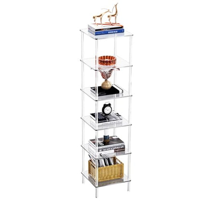 Acrylic Bookshelf, Small Bookcase, Standing Freestanding Corner Storage Shelves Display Shelf for Living Room, Bedroom (Clear, 6 Tier) - size: 6 Tier