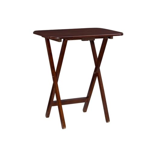 Pemberly Row Transitional Solid Wood Folding Tray Tables, Dark Cherry Finish, 5-Piece Set with Chrome Handle Stand, 15.72" w x 23.58" d x 26.38" h, Birch Veneer MDF Tops, Indoor Snack and Laptop Use