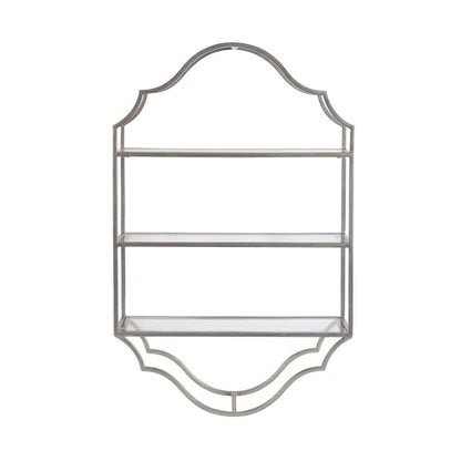 Kate and Laurel Leanna Three-Tiered Wall Shelf; 20 x 32; Silver; Decorative Floating Shelf Storage and Wall Organizer for Bathroom Over Toilet Storage or Display