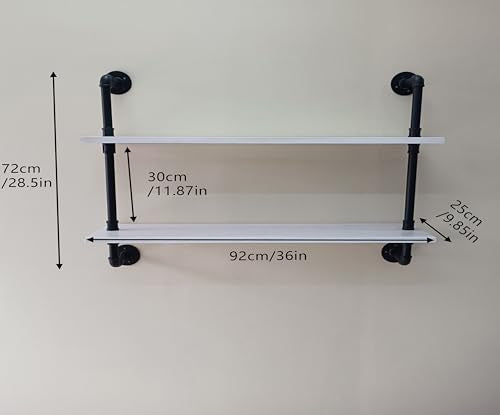 HDDFER Floating Bookshelf Bathroom Shelves Over Toilet Industrial Pipe Shelving Pipe Shelves Rustic White Wall Shelves 36 Inch Farmhouse Book Shelves for Wall Mounted - color: White, size: 2Tier36in