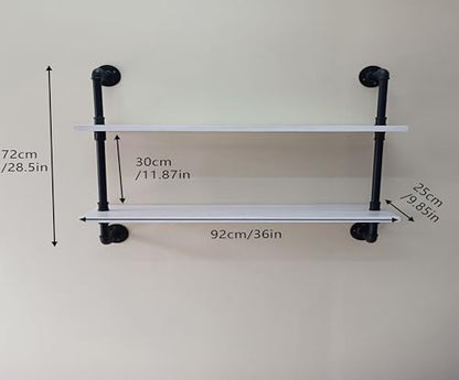 HDDFER Floating Bookshelf Bathroom Shelves Over Toilet Industrial Pipe Shelving Pipe Shelves Rustic White Wall Shelves 36 Inch Farmhouse Book Shelves for Wall Mounted - color: White, size: 2Tier36in
