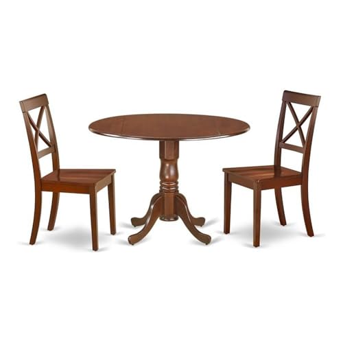 East West Furniture DLBO3-MAH-W 3 Piece Modern Dining Table Set Contains a Round Wooden Table with Dropleaf and 2 Dining Room Chairs, 42x42 Inch, Mahogany - color: Dlbo3-mah-w, size: Table + 2 Chairs