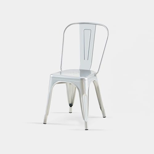 AC Pacific 18 Inch Seat Height Industrial Metal Dining Chairs, Stackable Kitchen or Bar Seat, Durable Modern Design, Versatile Accent Furniture, Set of 4, Silver - color: Silver, size: Set of 4