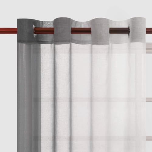 DWCN Ombre Grey Faux Linen Sheer Curtains - Semi Voile Gradient Grommet Top Curtains for Bedroom and Living Room, 52 x 96 Inches Long, Set of 2 Window Curtain Panels - color: Grey, size: 52"W x 96"L (Pack of 2)