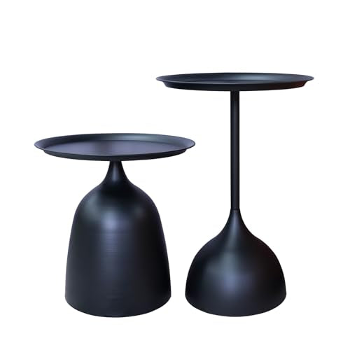Benkyo Black Nesting Tables Pedestal Coffee Table Set of 2 Nesting Side Tables Round Metal End Table Small Circle Modern Sofa Table for Living Room，Black - color: Black