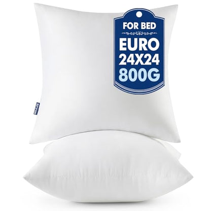MIULEE 24x24 Euro Pillow Inserts 2 Pack, Throw Pillows for Couch Bed | 100% Virgin Filling, Decorative Pillows, Full and Fluffy, Lumbar, Back and Neck Support - size: 24x24 Inch