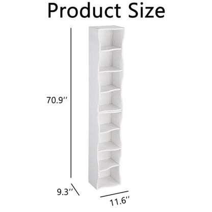 Tall Narrow Bookshelf, 8-Tier Tall Skinny Shelf with Adjustable Shelves, Narrow Bookcase for Small Spaces, 70.87" Slim Bookshelf for Home Office, Easy to Assemble, White - color: A-white