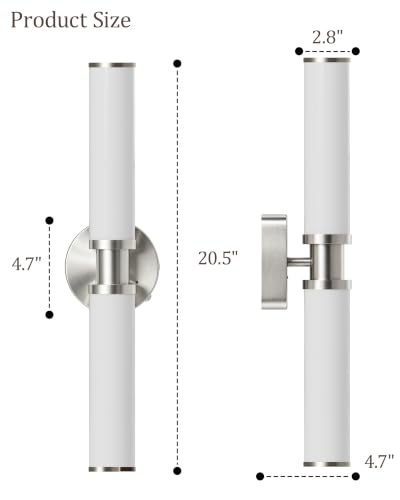Rayogale Nickel Wireless Battery Operated Wall Sconces with Remote | White Glass Rechargeable Wall Lights Set of 2 with Timer Function Dimmable for Living Room Bedroom Emergency 3000K, 20.5 Inch - color: Nickel(White Lampshades)