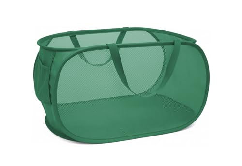 Collapsible Laundry Hamper Basket,Pop Up Mesh Foldable Bag for Laundry Room | folding horizontal laundry durable baskets with handles & side pocket travel for bathroom,Kids room,college dorm(Green) - color: Green