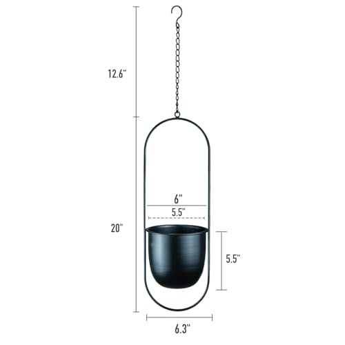 Modern Metal Hanging Planters with 6 Inch Pots and Sturdy Rods - Set of 2 Oval Geometric Plant Hangers - Black Wall and Ceiling Mount Flower Holders for Indoor and Houseplants - size: OVAL-6 INCH POT